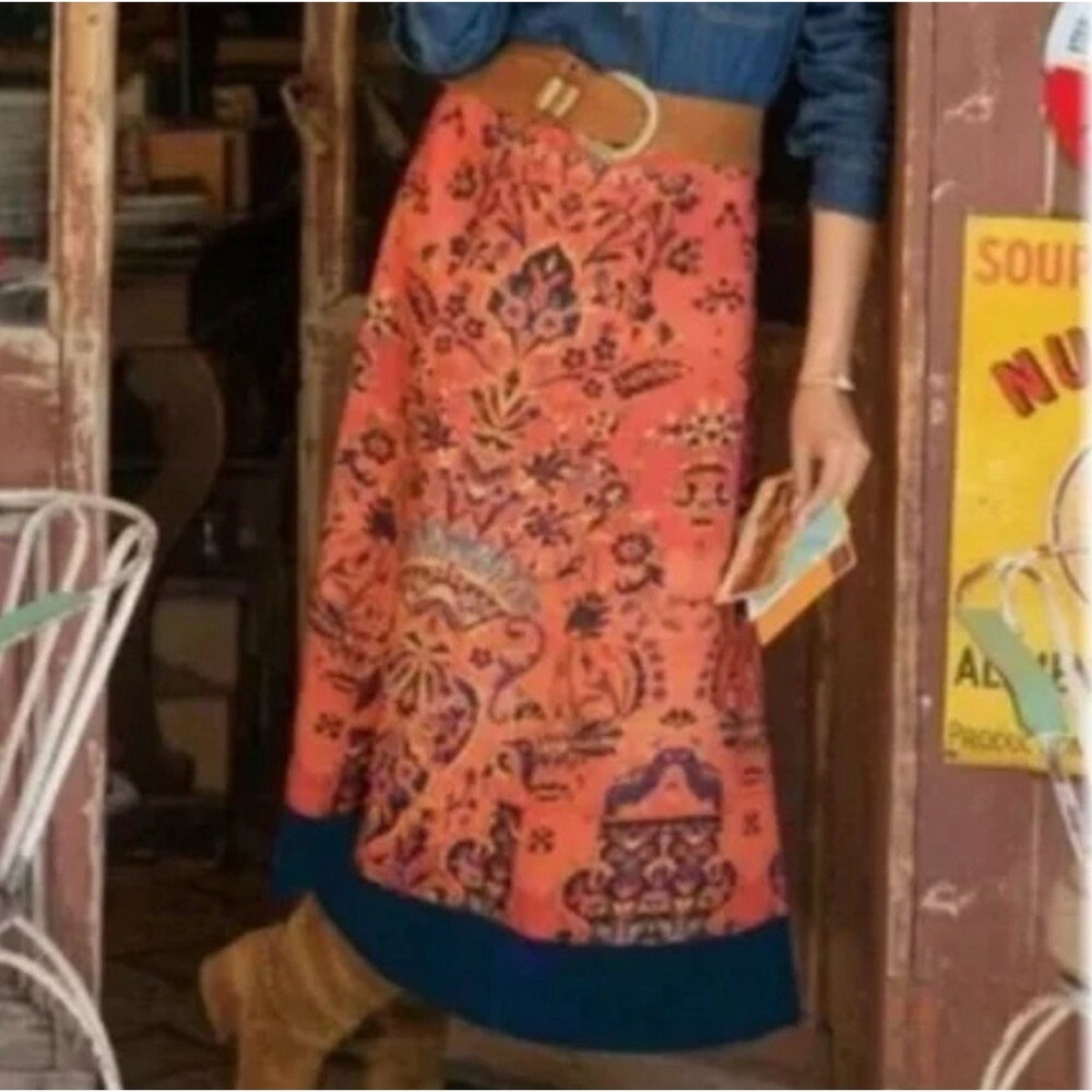 Soft Surroundings A-Line Skirt Baroque Paisley Velvet Hem Women's Size L